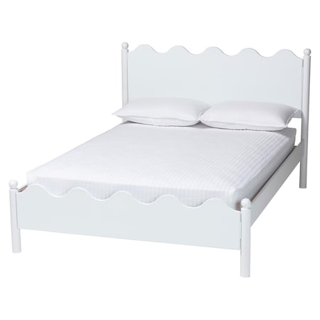 Baxton Studio Malaya Modern White Wood Full Platform Bed with Scalloped Edges 256-14019-ZORO