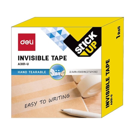 Deli Invisible Tape 27.78yd x 0.75in, Matte, Writable, Photo Safe, 144PK EA301-U