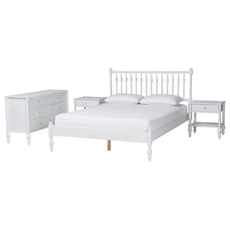 Baxton Studio Denita Bedroom Set, White, Queen 271-14735-14743-14739-14739-ZORO