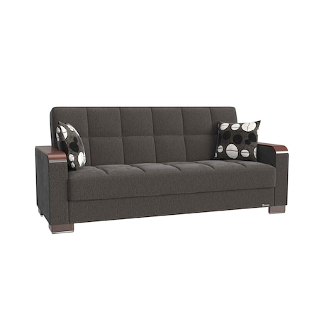 Homeroots 87" Dark Gray Chenille Convertible Futon Sleeper Sofa With Toss Pillows And Storage 607106