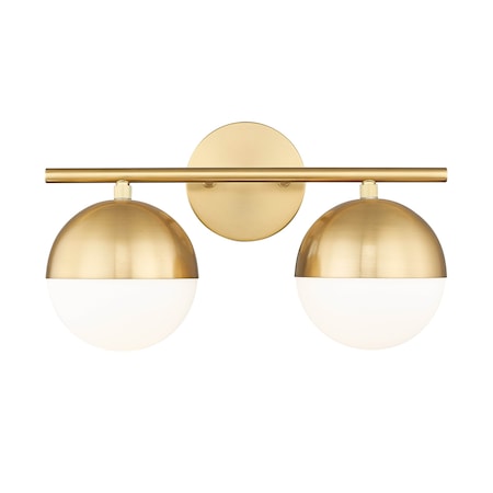 Z-Lite Realm Sphere 2 Light Vanity, Modern Gold/Matte Opal, 16 In W x 9.75 In H 7517-2V-MGLD