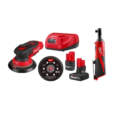 Milwaukee Tool M12 FUEL Sander Kit + M12 3/8" Ratchet 2584-22CX, 2457-20