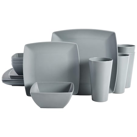 Gibson Home Grayson 16 Piece Square Melamine Dinnerware Set in Grey 99897.16R