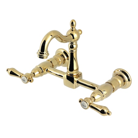 Kingston Brass Two-Handle Wall Mount Bridge Kitchen Faucet, Polished Brass KS2442BAL