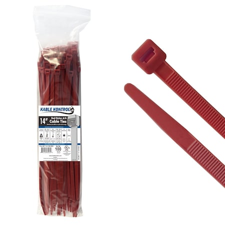 Kable Kontrol Color Cable Zip Ties, 14 in L, Red, Nylon 6-6, 120 lb Strength, 100 PK CT-14-120-RED