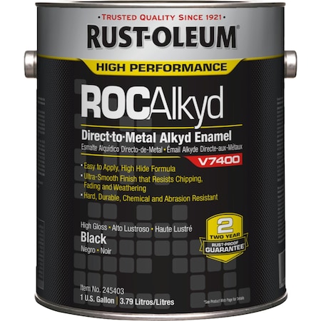 Rust-Oleum Interior/Exterior Paint, High Gloss, Oil Base, Black, 1 gal 245403