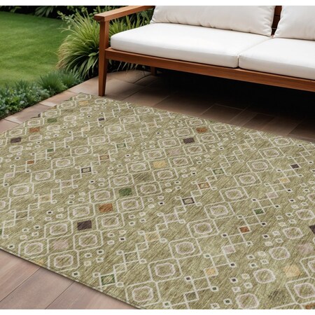 Homeroots 8' X 10' Sage Ivory And Beige Geometric Washable Indoor Outdoor Area Rug 612217