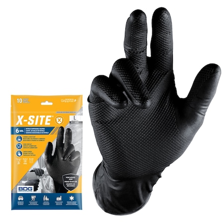 Bdg Disposable Gloves, 6 mil Palm, Nitrile, Powder-Free, 10 PK, Black 99-1-6000P-S