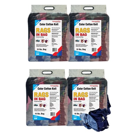 Supremeplus New Color Knit T-Shirt Cleaning Rags, 10 lbs. Bag, Pack of 4, 4PK SP-0010