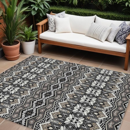 Homeroots 8' X 10' Charcoal Brown And Ivory Moroccan Washable Indoor Outdoor Area Rug 594313