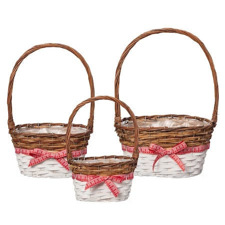 Wickerwise Set of 3 Rattan Woven Baskets with Handle and Plastic Lining, Sturdy and Stylish Picnic and Gift QI004704