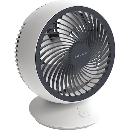 Denali Aire 6'' 3-Speed Wht USB Rechargeable Oscillating Table Fan 1DAFD6R
