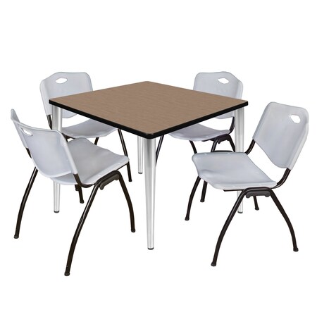 Regency Square Kahlo Breakroom Table W/ 4 M Stack Chairs, 36 in W, 36 in L, Noble Oak TPL3636NOCM47GY