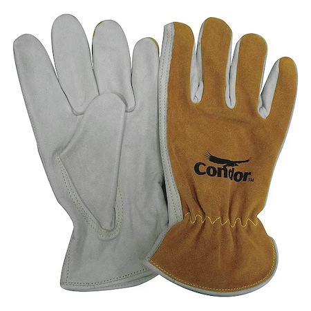 Condor Leather Drivers Gloves, Cowhide, Shirred Slip-On, Keystone Thumb, Gunn Cut, Brown/White, XL 1 PR 29JV33