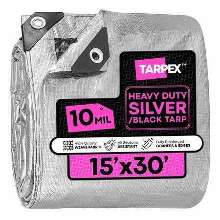 Tarpex Heavy Duty Tarp, 15 ft x 30 ft, 10 Mil, Silver/Black, Polyethylene STH-TA-1530