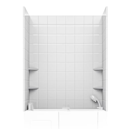 Anzzi 60 x 60 2-Piece Glue-Up Acrylic Shower Wall Set in White with 6 in. Square Tile SW-6060SQ6-WH