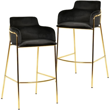 Leisuremod Axis Velvet/Polyester/Leather Bar Stool - Stainless Steel Base, Low Back & Armrests, 2PK ACG29BL2