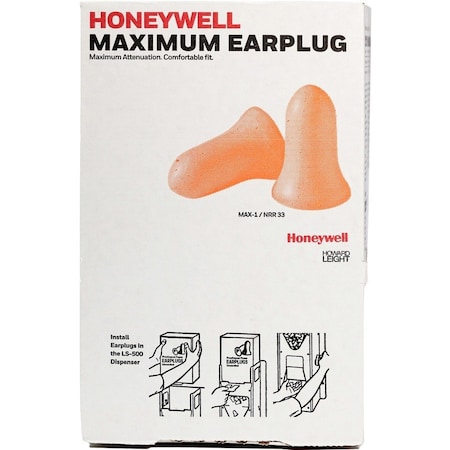 Honeywell Environmental MAXIMUM Disposable Polyurethane Foam Ear Plugs, Bell Shape, 33 dB, Coral MAX1