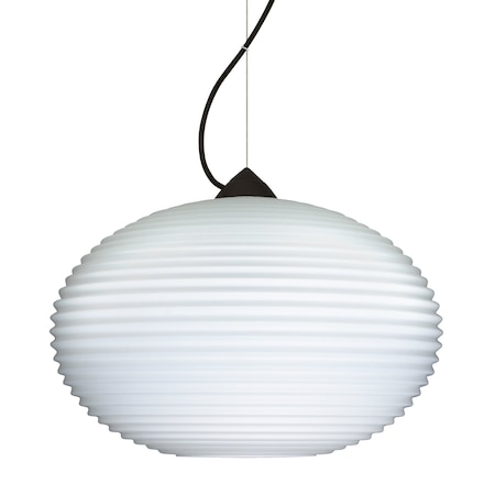 Besa Lighting Besa Pape 12 Pendant, Opal Ribbed, Black Finish, 1x 9W LED 1KX-491307-LED-BK