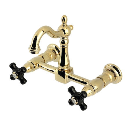 Kingston Brass Two-Handle Wall Mount Bridge Kitchen Faucet, Polished Brass KS2442PKX