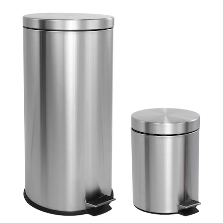 Happimess Oscar 8-Gallon Step-Open Trash Can with FREE Mini Trash Can, Platinum Silver HPM1000A