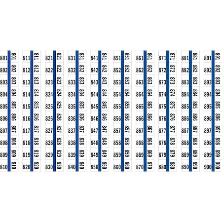Tabbies 1/2" NUMERICAL EXHIBIT INDEX TABS, BLUE COLOR EDGE, '#801 - 900', 100 TABS/PACK 57008