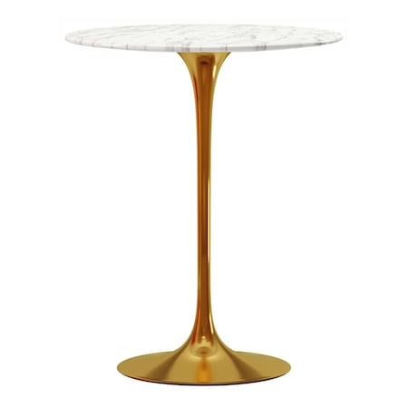 Homeroots 32" White and Gold Rounded Marble and Metal Bar Table 521331
