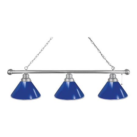 Holland Bar Stool Co Royal Blue 3 Shade Billiard Light, Chrome Fixture BL3CHRoyBl