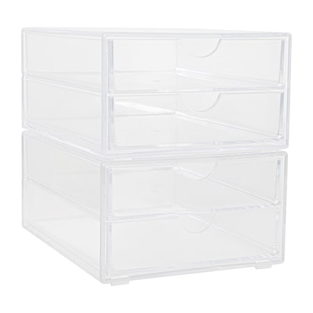 Martha Stewart Brody 2 Pack Plastic Stackable Office Desktop Organizer Boxes with 2 Drawers, 6 x 7.5 BE-PB4513-2-CLR-MS