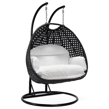 Leisuremod Mendoza Charcoal Wicker Hanging 2 person Egg Swing Chair with White Cushions MSCCH-53W