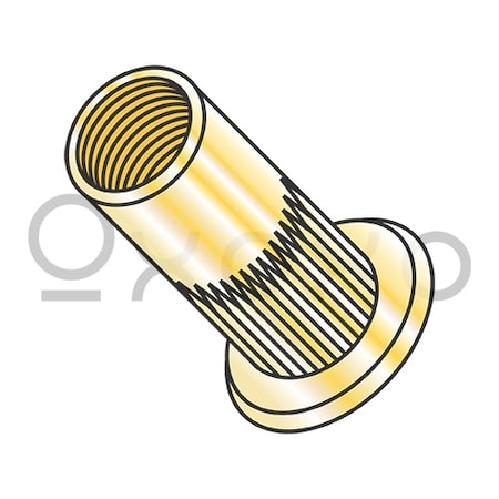 Oxoxo 1/4-20-.260 Flat Head Ribbed Threaded Insert Rivet Nut Steel Zinc Yellow Dichromate, 1000PK 386209
