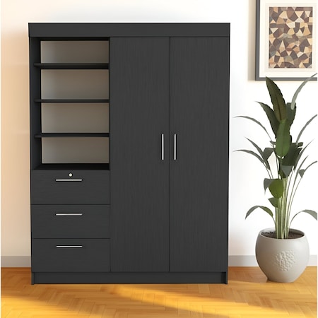 Homeroots 79" Black Wood Two Door Three Drawer Combo Dresser 520131