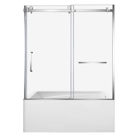 Kingston Brass 60" Acrylic Anti-Skid Alcove Right-Hand Drain Tub with Left Sliding Tub Door, White/Polished Chrome KVTAM6032R22D1