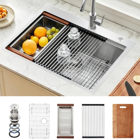 Vevor 33" Kitchen Sink Top Mount Single Bowl Drop-In Basin Stainless Steel Bar T332209RS1