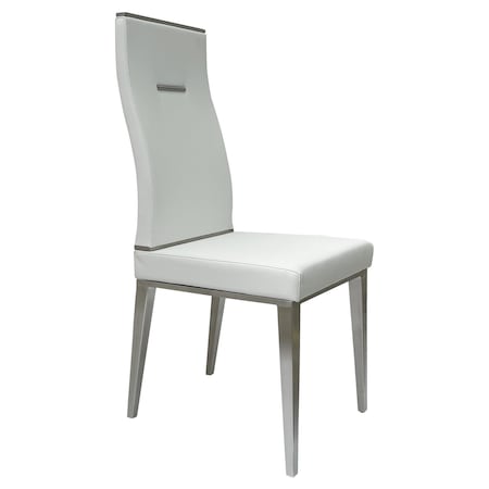 Homeroots Set of Four White and Silver Upholstered Faux Leather Dining Side Chairs, 4PK 553995