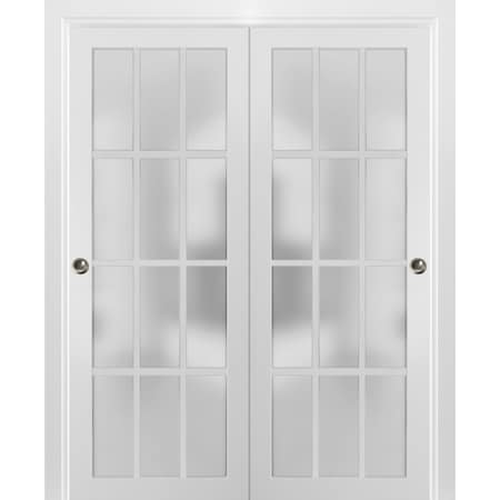 Sartodoors Sliding Closet 12 Lites Bypass Doors, Felicia 3312, Sturdy Rails Moldings Trims Hardware Set, Woo FELICIA3312DBD-WS-56