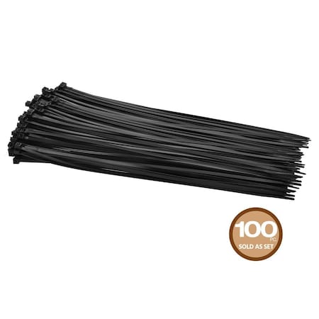 Monoprice Cable Tie, 14 in L, Black, Nylon, 50 lb Strength, 100 PK 5773