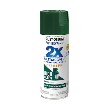 Rust-Oleum Painter's Touch 2X Ultra Cover Spray Paint, Emerald Isle, High Gloss, 12 oz 366989