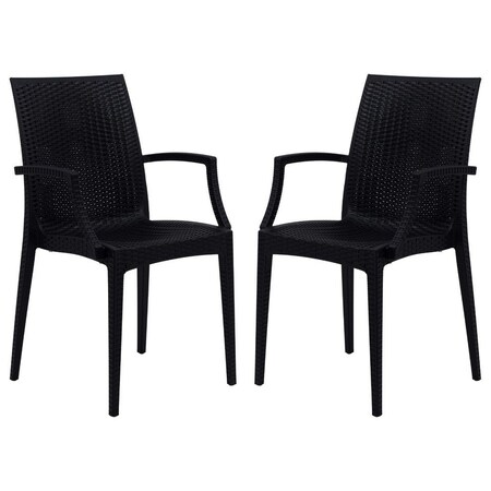 Leisuremod Weave Mace Indoor/Outdoor Arm Chair, Black, 2PK MCA19BL2