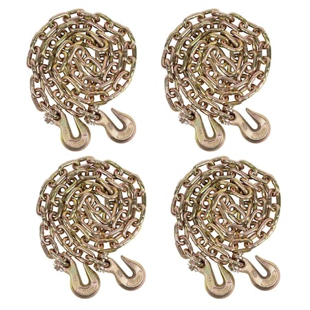 Mytee Products 3/8in X 6ft G70 Tow Chain with Grab Hooks, WLL 6,600 lbs, 4PK CH3806x4