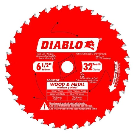 Diablo Circular Saw Blade, 6-1/2 in Dia, 32-Teeth, TiCo Cutting Edge D0632GPA