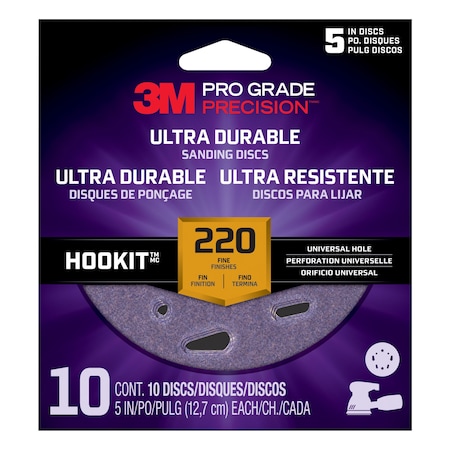 3M Ultra Durable Universal Hole Sanding Disc, 5 inch UH, 220, 9PK DUH5220TRI-10I