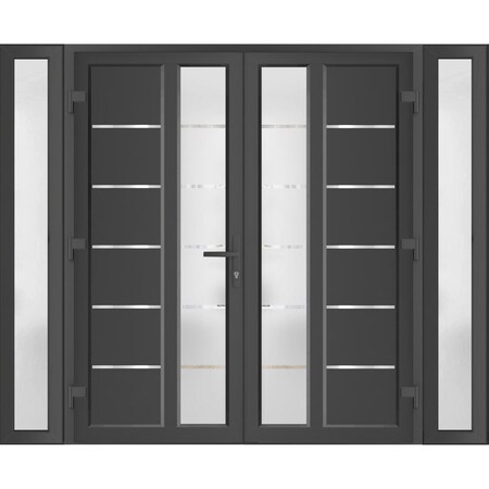 Vdomdoors Front Exterior Prehung Metal-Plastic Double Doors / MANUX 8088 Antracite / 2 Sidelites Exterior Win MANUX8088DEXD-ANT-RH-W12+72+12xH80
