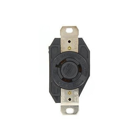 Leviton Flanged Locking Receptacle, L9-20R, 20 A, 600V AC, Single Phase, 2 Pole, Flush Mount, Black 2350