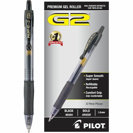 Pilot Pen, Gel, G2, Bold, Black, PK12 31256