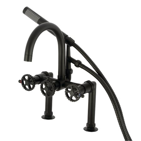 Kingston Brass 7" Center Deck-Mount Clawfoot Tub Faucet with Hand Shower, Matte Black AE8100CG