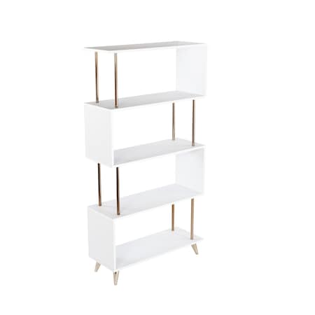 Homeroots 61" White Manufactured Wood Squiggle Four Tier Etagere Bookcase 490168