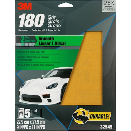 3M Sandpaper, 180 Grit, 9 in x 11 in, 20 per case, 20PK 32545