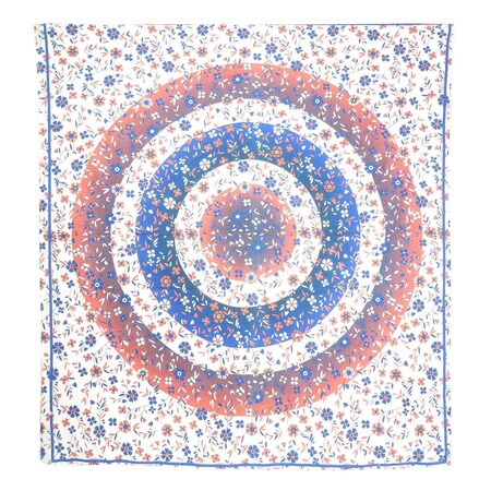 Homeroots 88" X 84" Blue White And Orange Floral Cotton Hanging Tapestry 397434