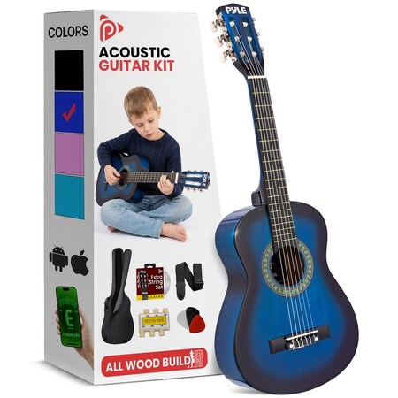 Pyle 30-Inch Beginner Acoustic Guitar Kit, 6-String Classical Style Travel Guitar for Kids & Adults PGAKT30BL